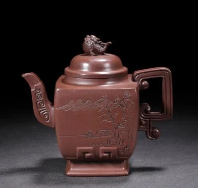 Wang Nanlin Signed Old Chinese Handmade Yixing Zisha Teapot w/poem N2122