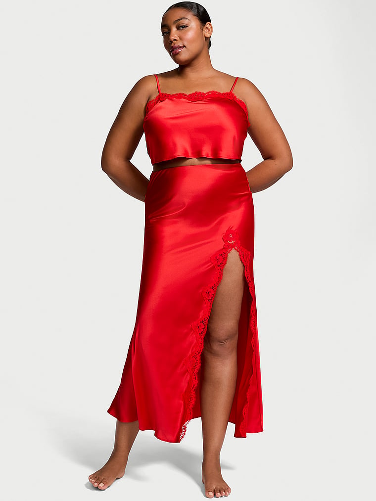 Victoria's Secret Satin Lace-Trim Cropped Top & Slip Skirt Set