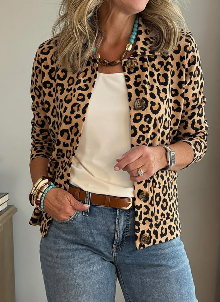 🌲 SALE🔥 Casual Lapel Pocket Leopard Print Jacket
