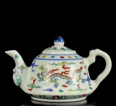 Set Chenghua Signed Old Chinese Doucai Porcelain Teapot w/dragon CK458