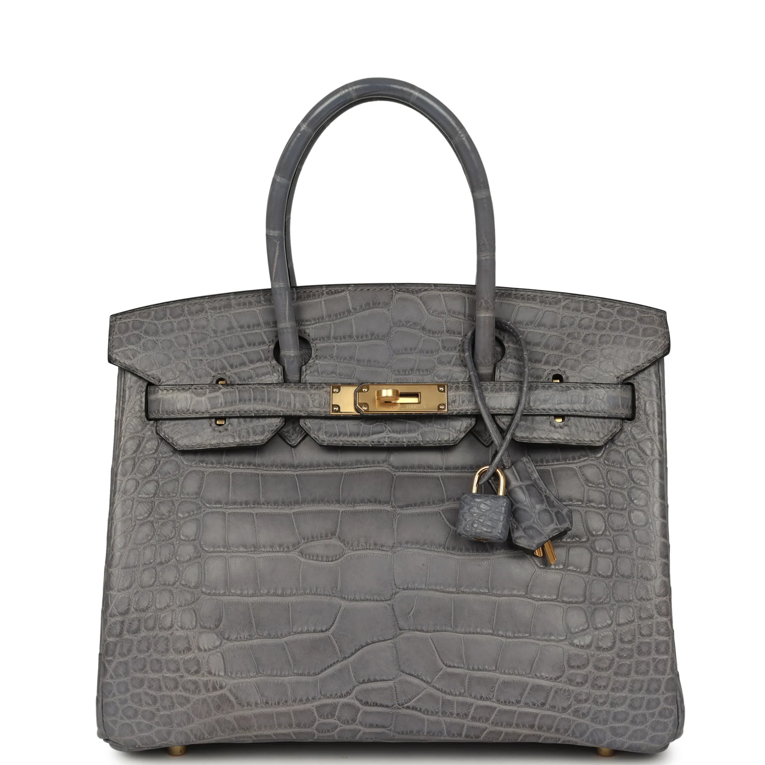 HERMÈS Birkin 30 Gris Paris Matte Alligator Gold Hardware