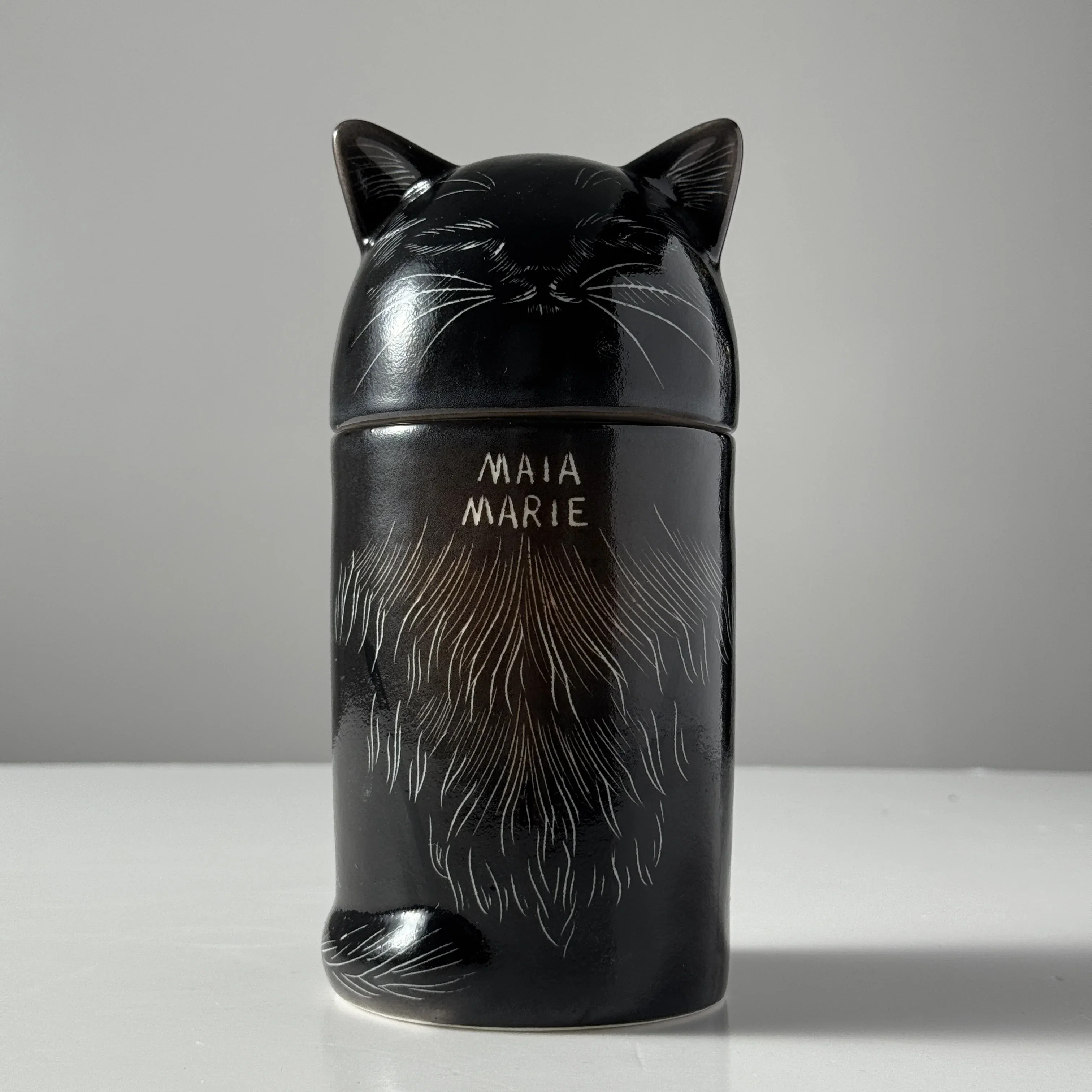 Personalized Cat Urn for Ashes, Hand-Painted Ceramic Pet Memorial Keepsake