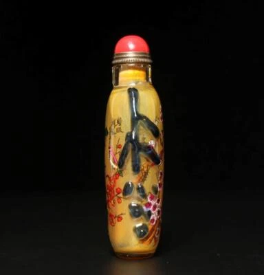Old Chinese Painting Snuff Bottle w/plum blossom and bird