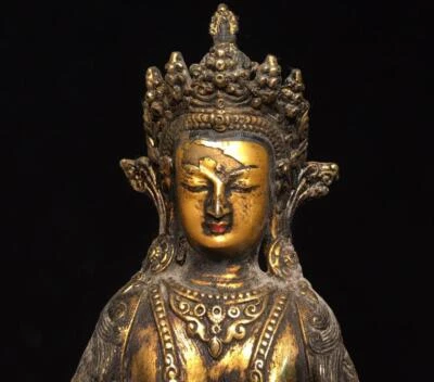 23CM Old Chinese Bronze Gilding Statue Buddha Q691