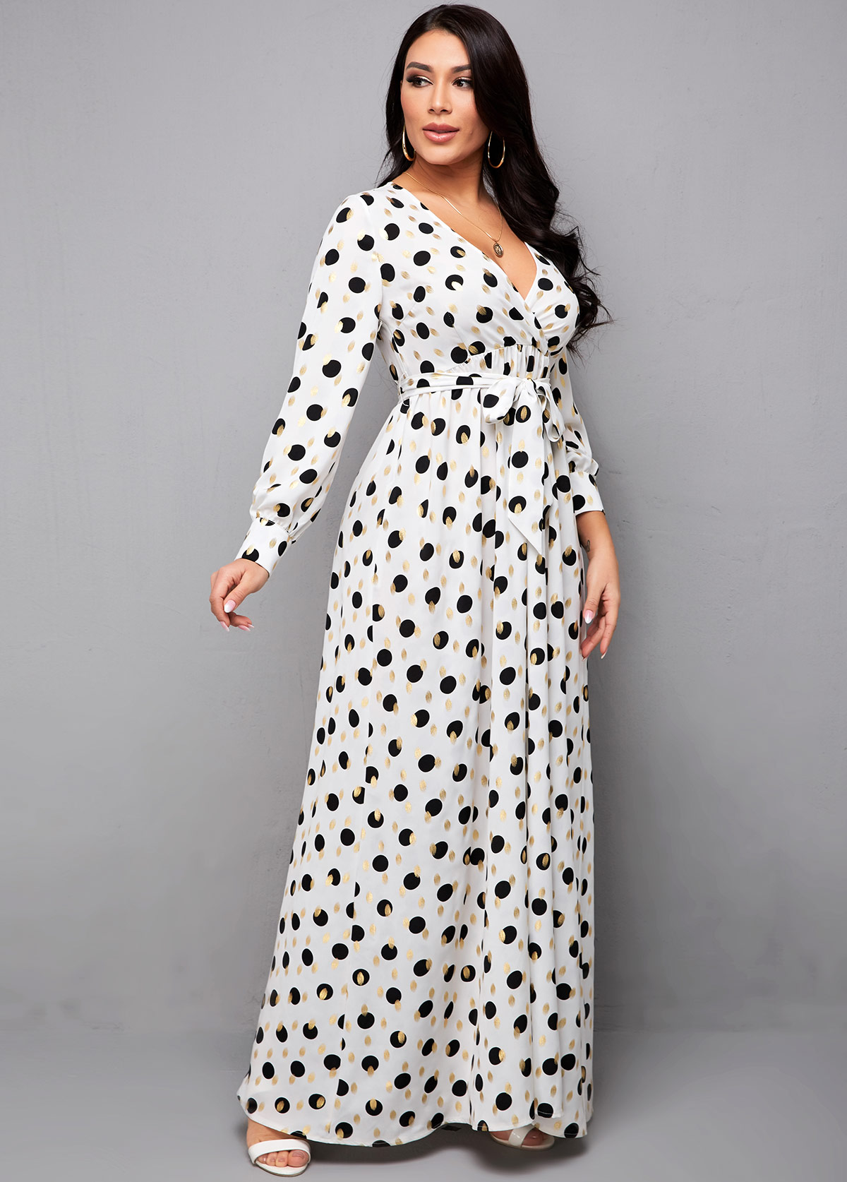 Hot Stamping Polka Dot Belted Dress