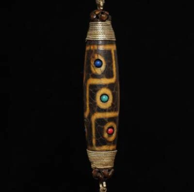 57G Old Chinese Carved Nephrite Tibet Agate Dzi Tianzhu Beads