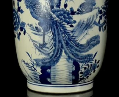 41CM Kangxi Singed Old Chinese Blue and White Vase W/bird N1281