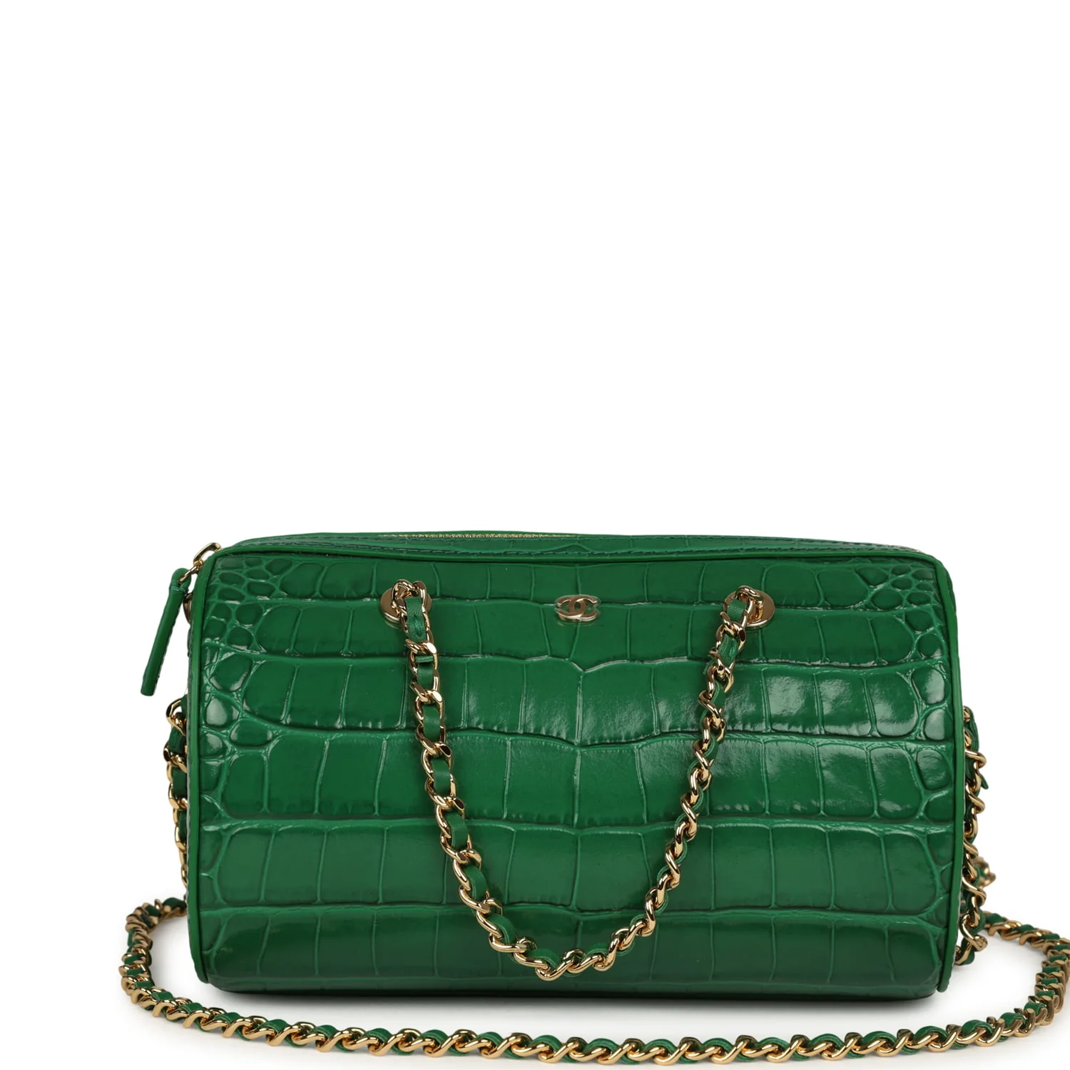 Chanel Mini Timeless Classic Barrel Bag with Chain Green Croc Embossed Calfskin Gold Hardware