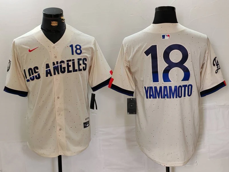 Men's Los Angeles Dodgers Yoshinobu Yamamoto #18 Cream 2024 City Connect Limited Player Jersey