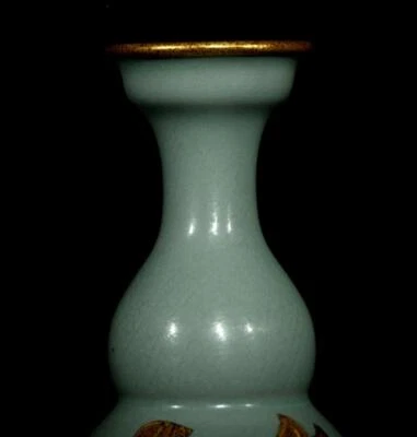 28CM Xuanhe Signed Old Chinese Ru Yao Ru Kiln Vase w/poem N2986