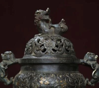 Xuande Signed Old Chinese Bronze Incense Burner w/kylin N2924
