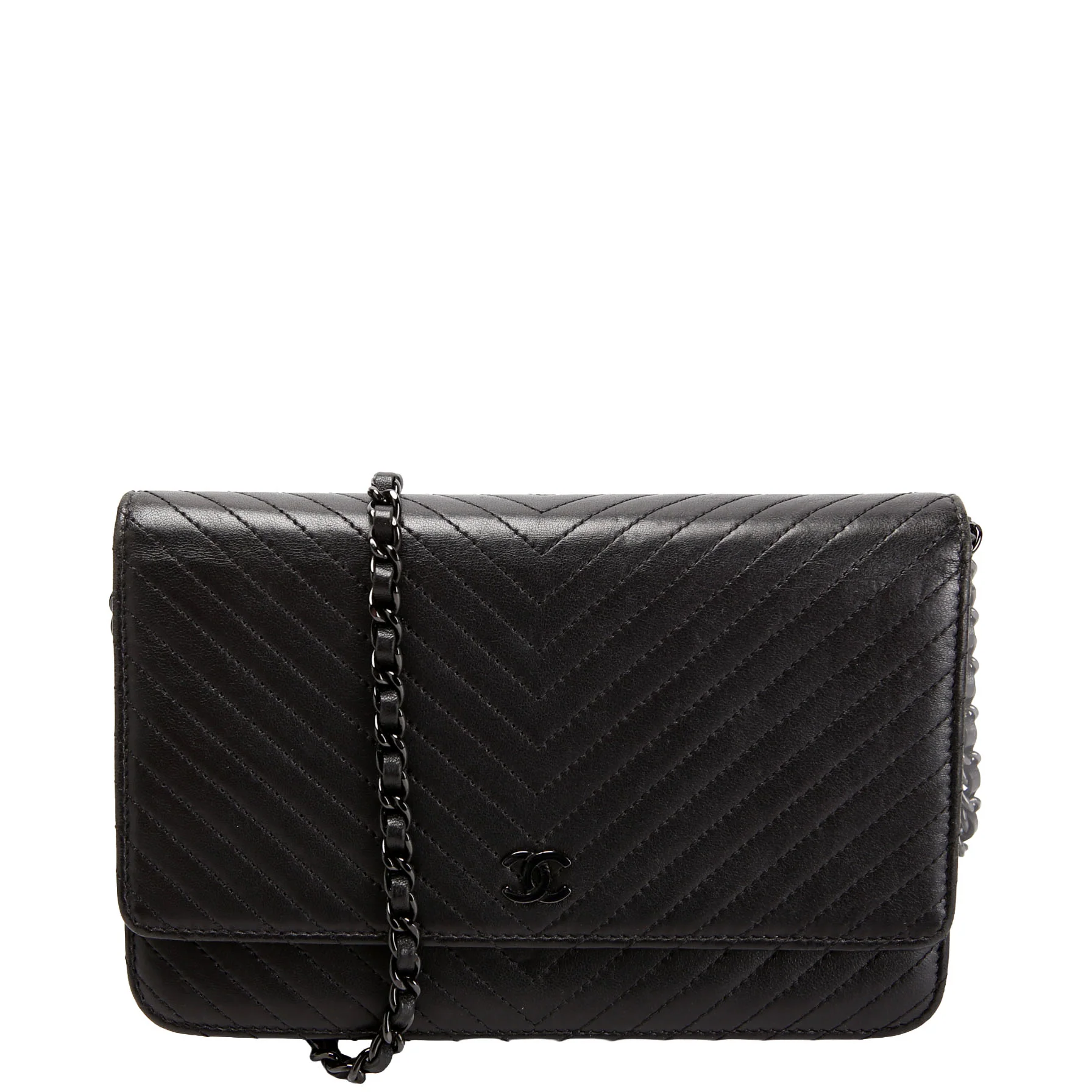 CHANEL WOC Quilted Chevron Lambskin So Black 20M Black