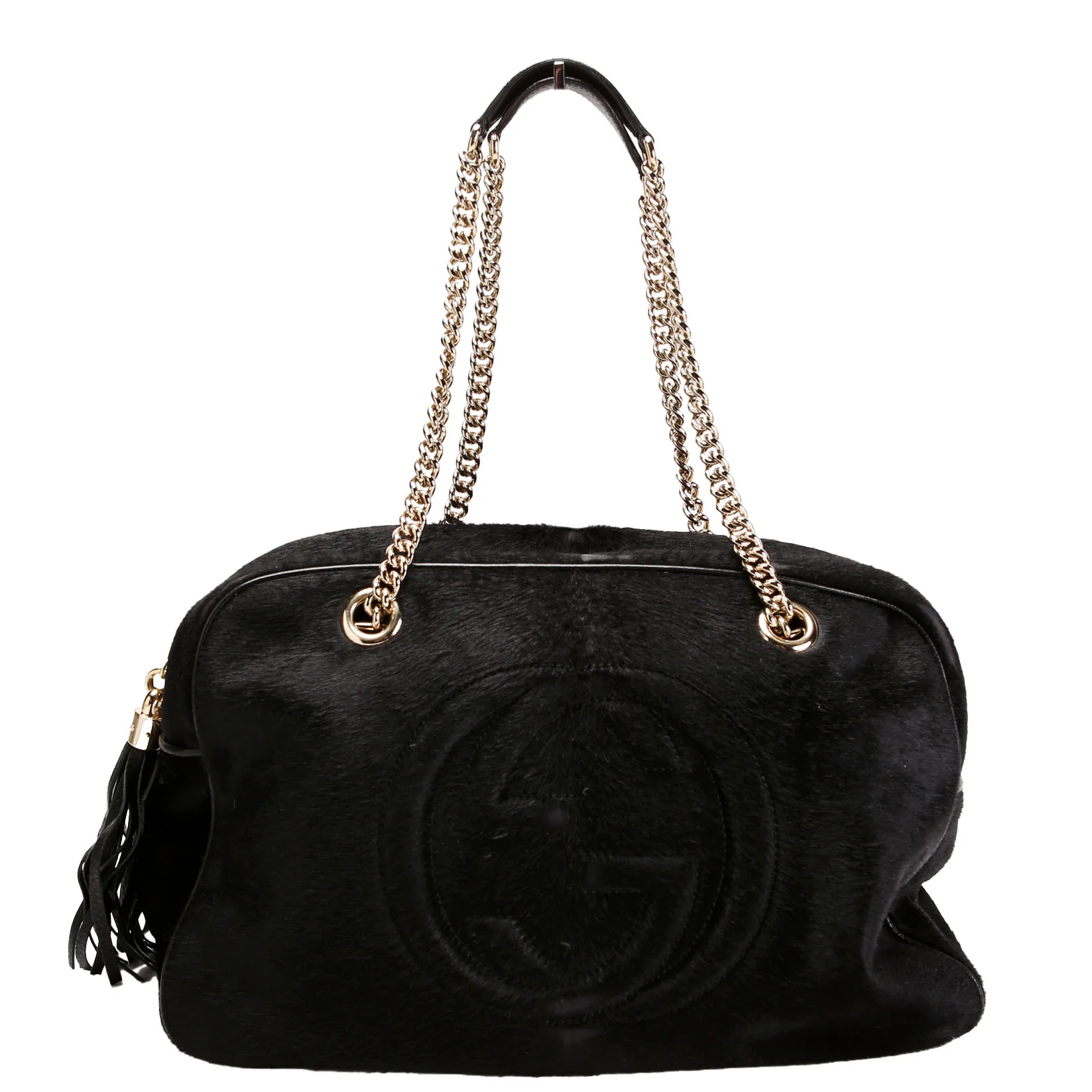 GUCCI 353126 Soho Chain Tote Pony Hair Black