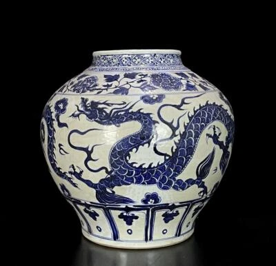 32CM Old Chinese Blue and White Pot W/dragon N527