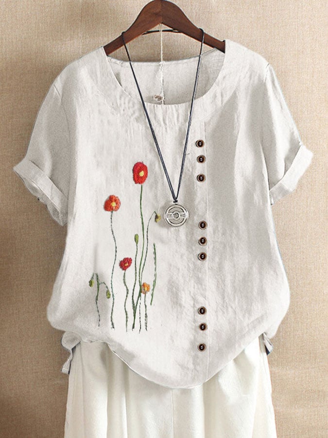 Floral Print Short Sleeve Casual T-Shirt