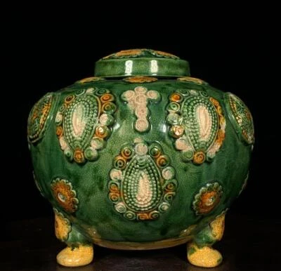 Fenghua Signed Old Chinese Tang Tri-colour Incense Burner w/feet CK612