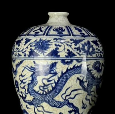 44CM Old Chinese Blue and White Vase W/dragon N1179