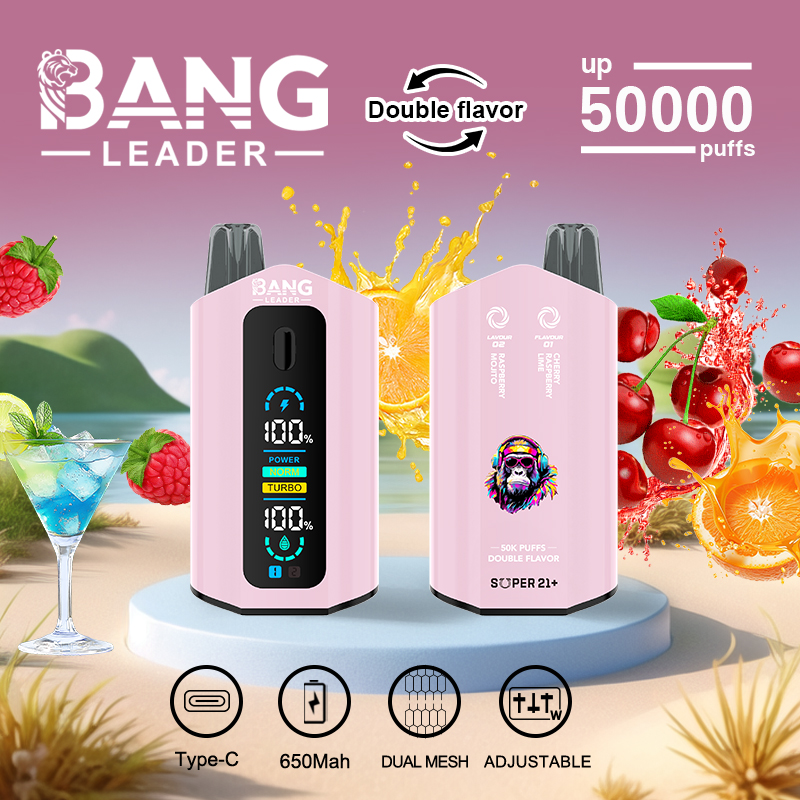 [Minimum order of two]Bang Leader 50K Puffs 2-in-1 Prefilled Vape | Dual Flavor, Adjustable Wattage,  Rechargeable