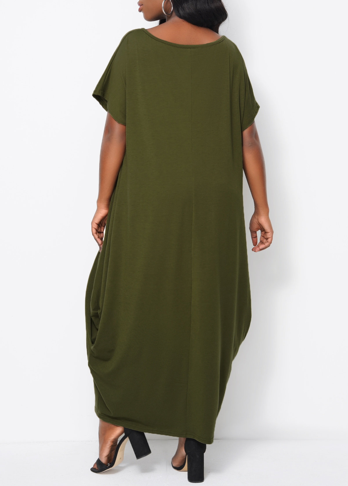 Round Neck Short Sleeve Green Maxi Dress