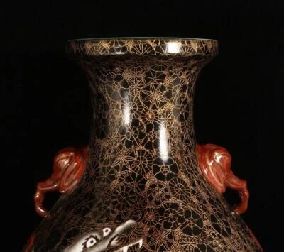 42CM Qianlong Signed Chinese Cloisonne Enamel Porcelain Vase w/elephant N1458