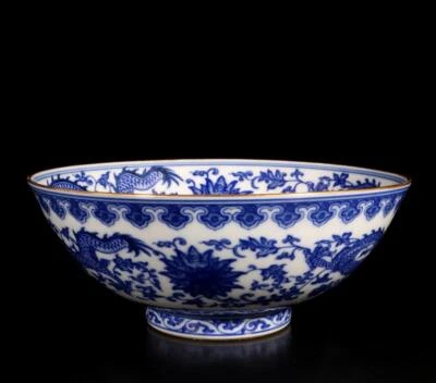 Yongzheng Signed Old Chinese Blue and White Bowl W/dragon N1466