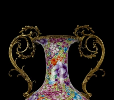 43CM Yongzheng Signed Old Chinese Famille Rose Vase w/flower N3955