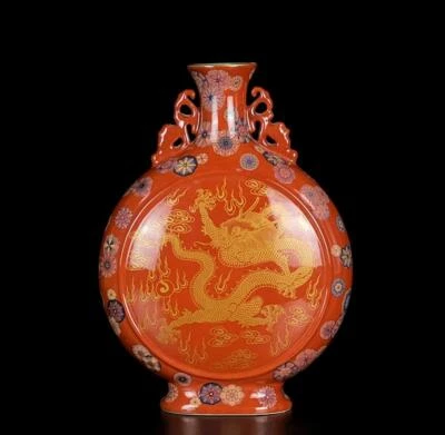 Yongzheng Signed Old Chinese Colour Enamel Gilding Vase W/dragon N721