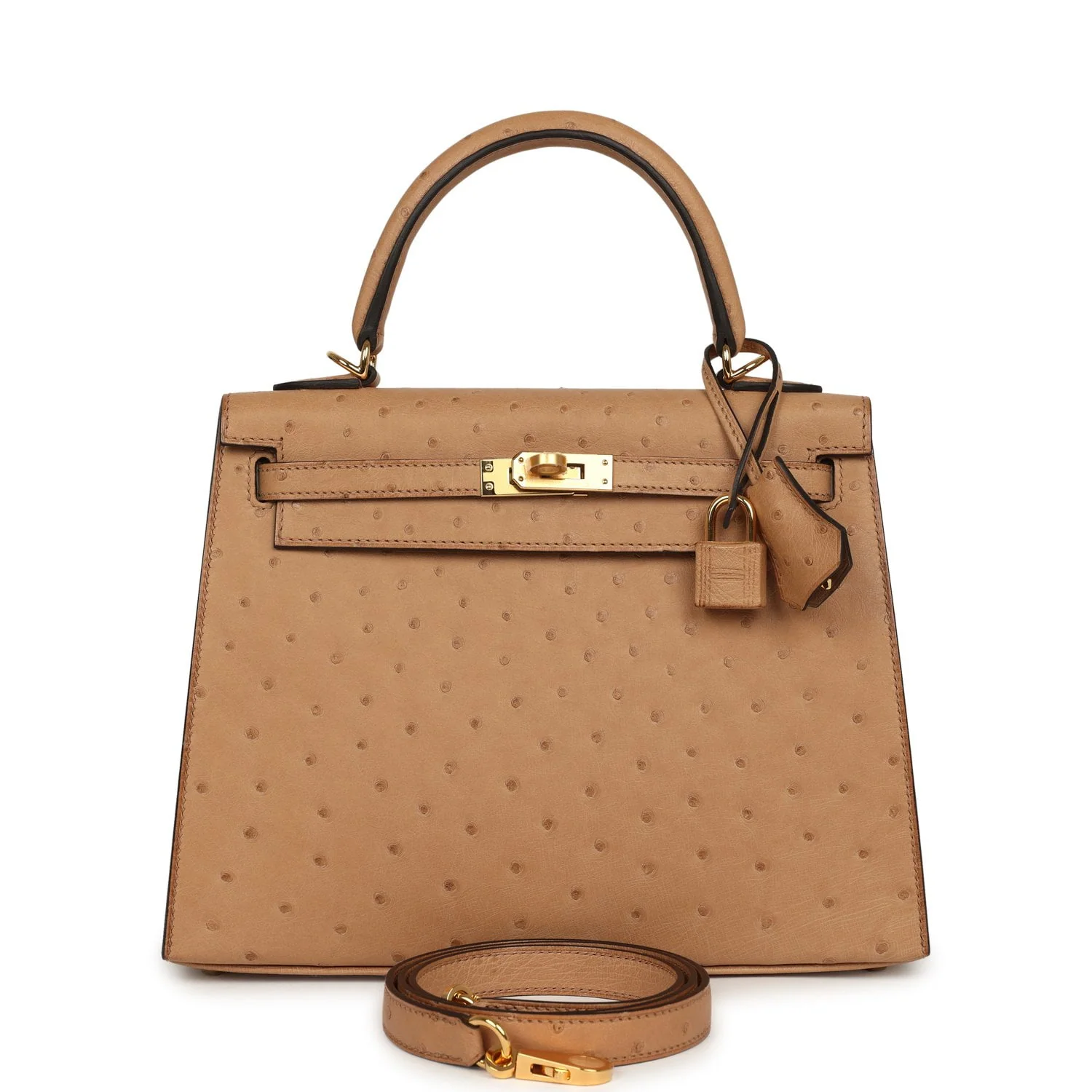 HERMÈS Kelly Sellier 25 Chai Ostrich Gold Hardware