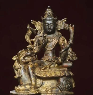 23CM Old Chinese Bronze Statue w/ Buddha N2907