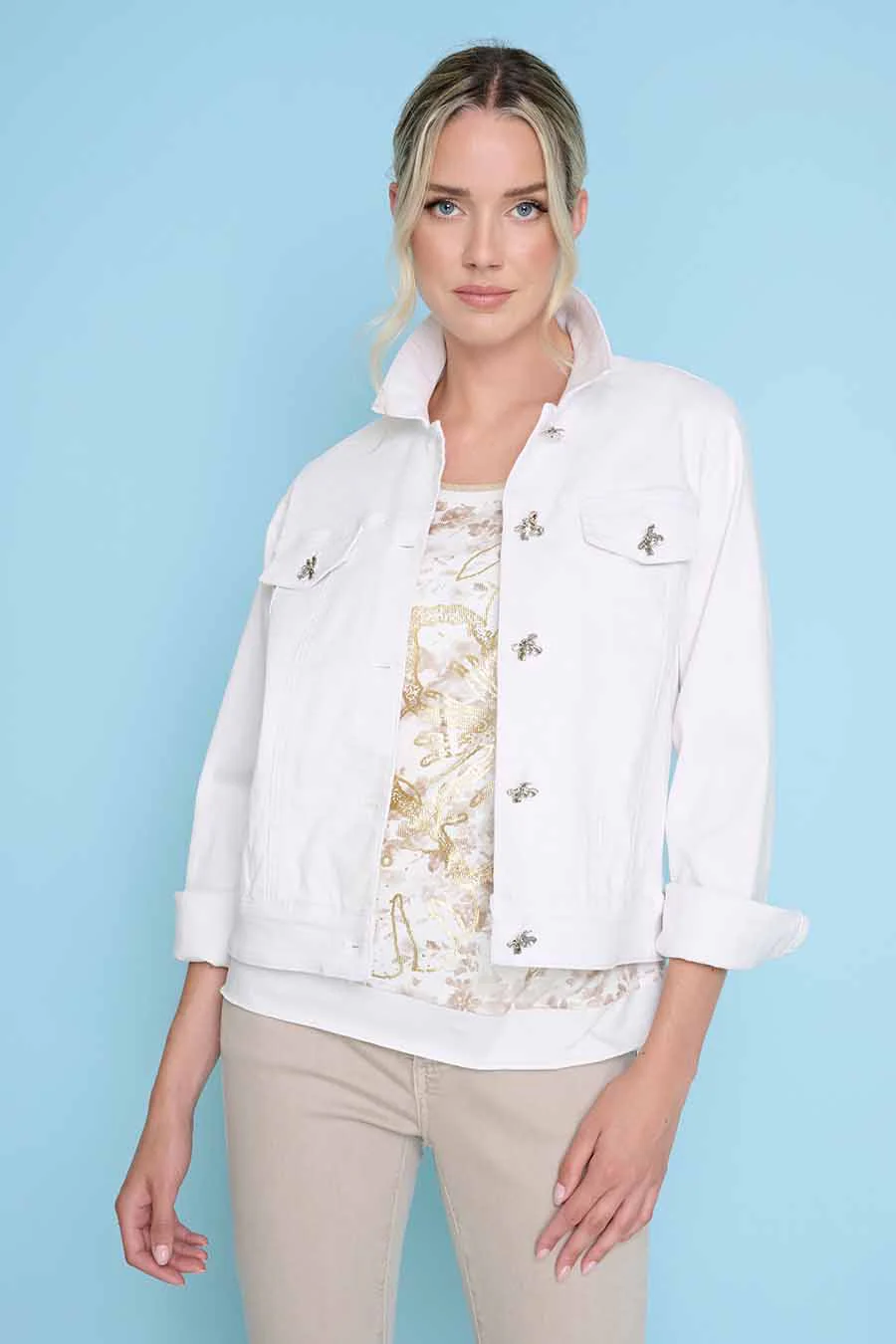 Flower Button Denim Jacket