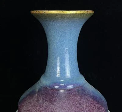 29CM Old Chinese Song Jun Kiln Gilding Vase w/louts flower N536