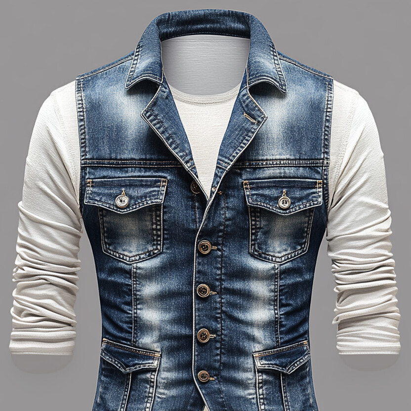 Men's Shirt Collar Single Breasted Pocket Denim Vest