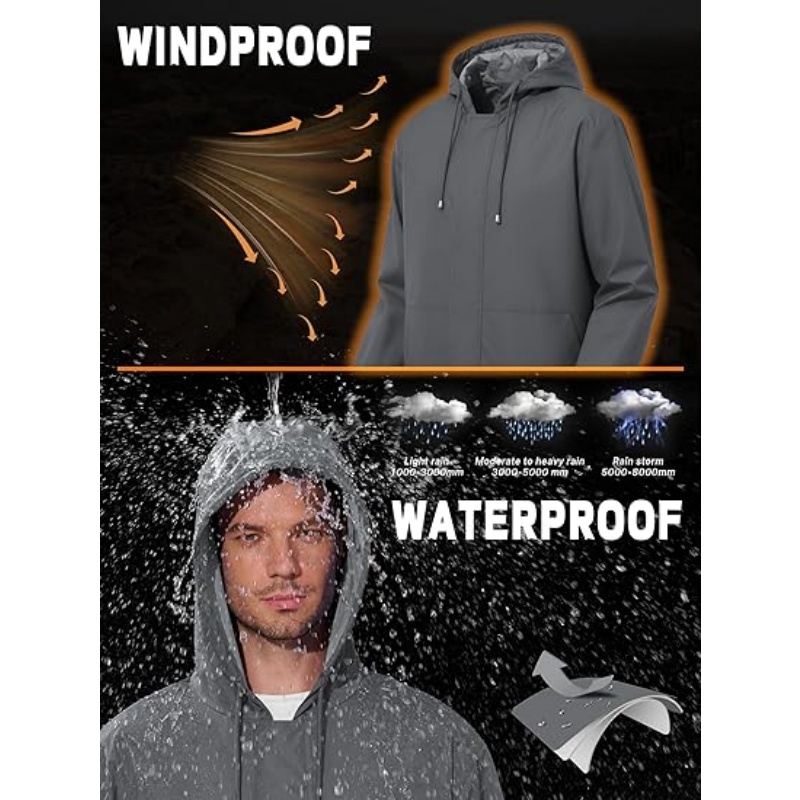Men's Lightweight Waterproof Hooded Rain Jacket