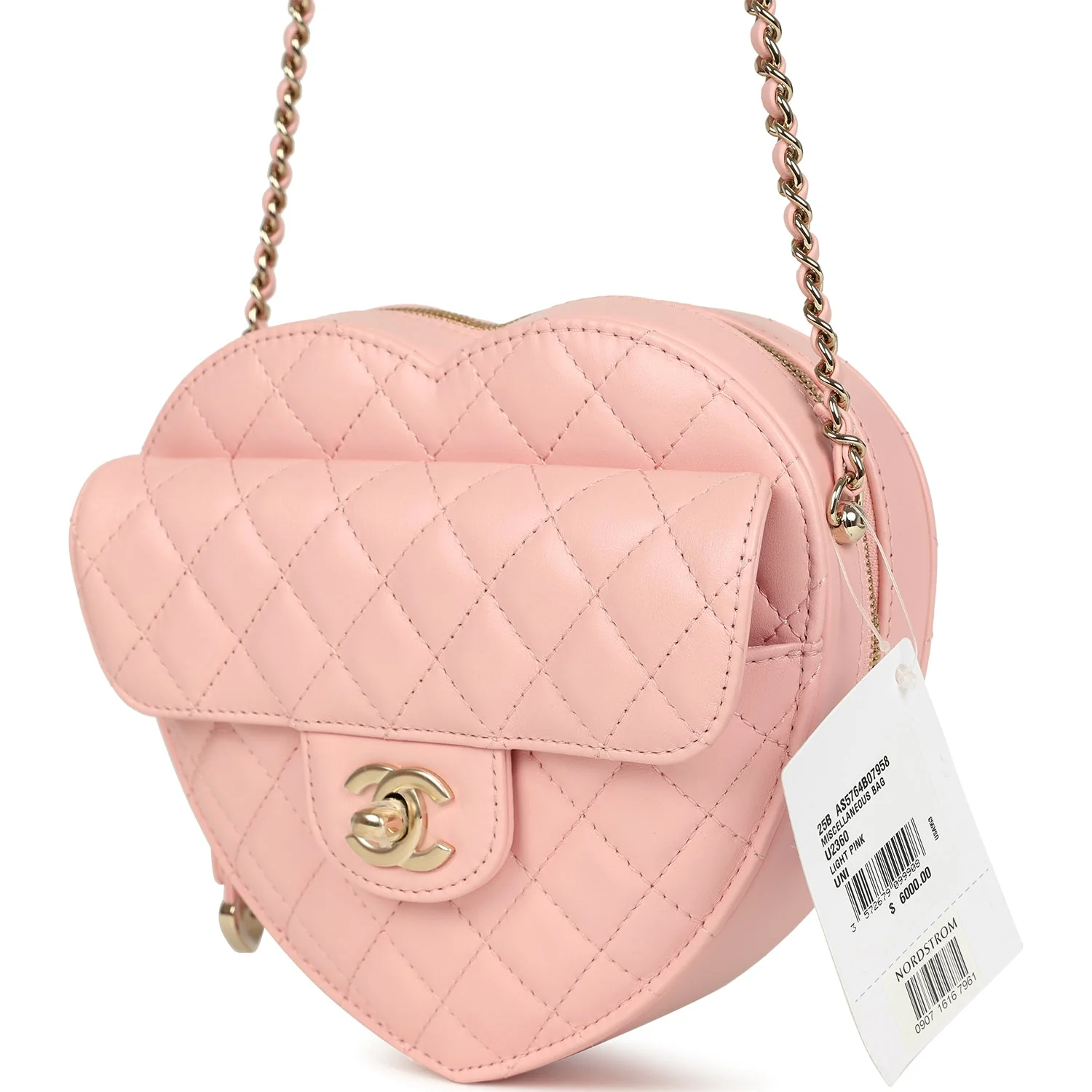 Chanel CC In Love Large Heart Bag with Chain Light Pink Lambskin Light Gold Hardware