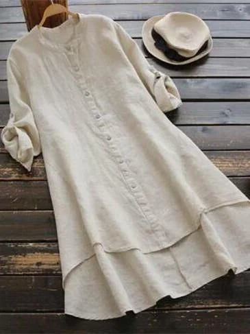 Women's Button cotton linen long style shirt