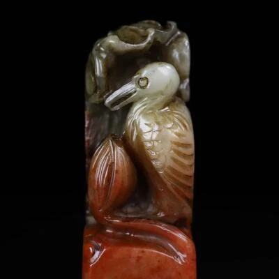 147G Old Chinese Shoushan Stone Seal Stamp Statue w/crane N2240