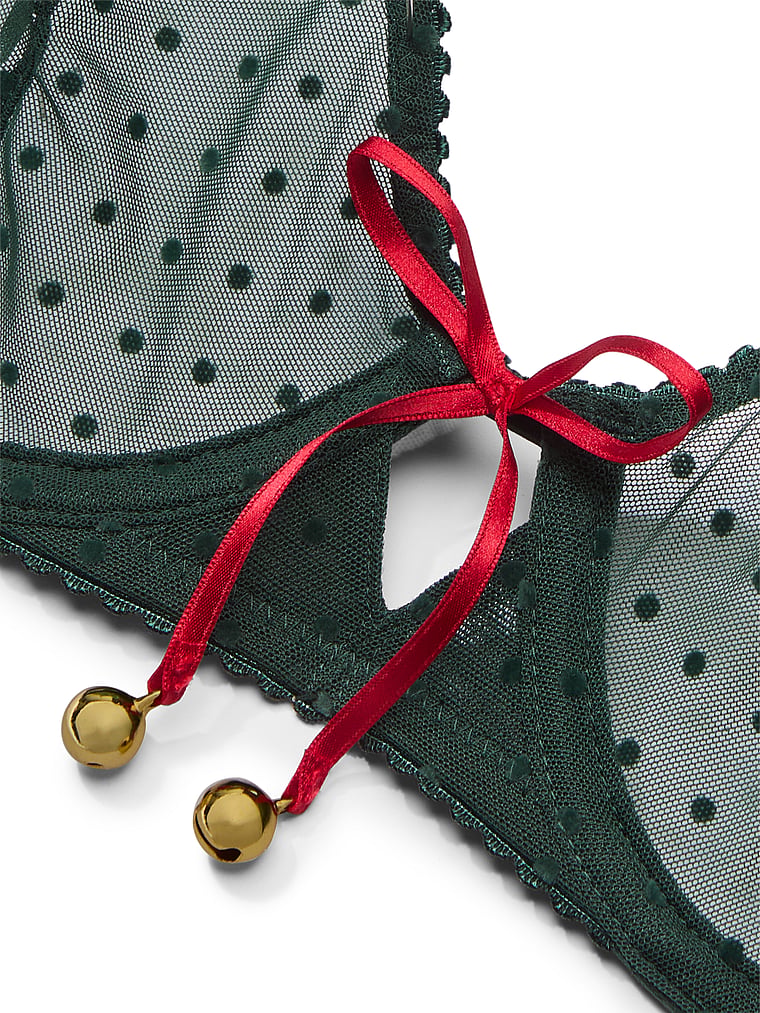 Very Sexy Jingle Bells Mesh Unlined Demi Bra Novelty