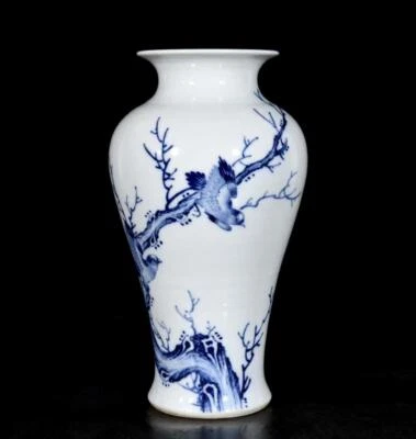 Pair Wang Bu Signed Old Chinese Blue and White Vase W/bird N3241