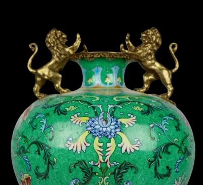 49CM Qianlong Signed Old Chinese Famille Rose Vase w/flower N3960