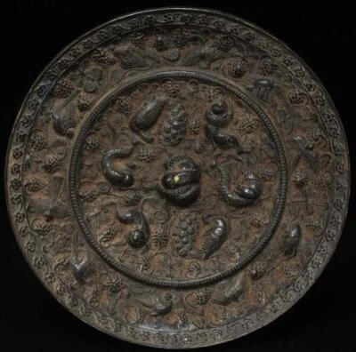 Old Chinese Bronze or Copper Mirror w/ figure