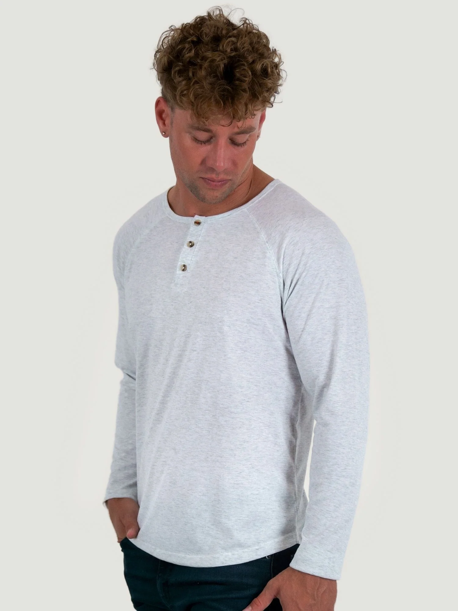 Vintage White Slim Fit Long Sleeve Henley FINAL SALE