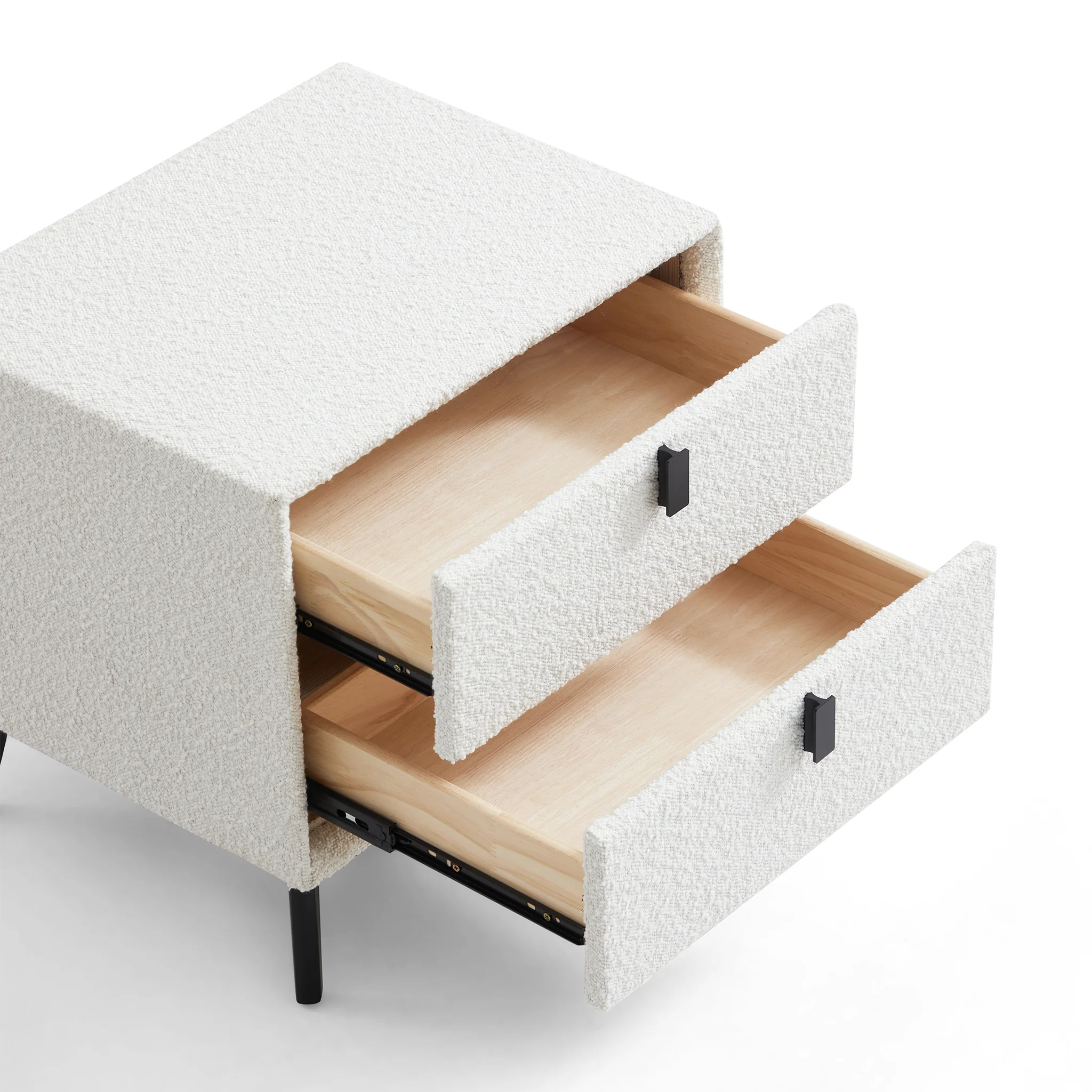 Cushy Boucle Fabric Nightstand – Soft-Touch Bedside Table with Drawer in Textured Bouclé Upholstery
