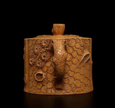 Chen Mingyuan Signed Old Chinese Handmade Yixing Zisha Teapot w/bamboo