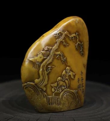 188g Signed Old Chinese Shoushan Stone Seal Stamp Statue w/figure CK255
