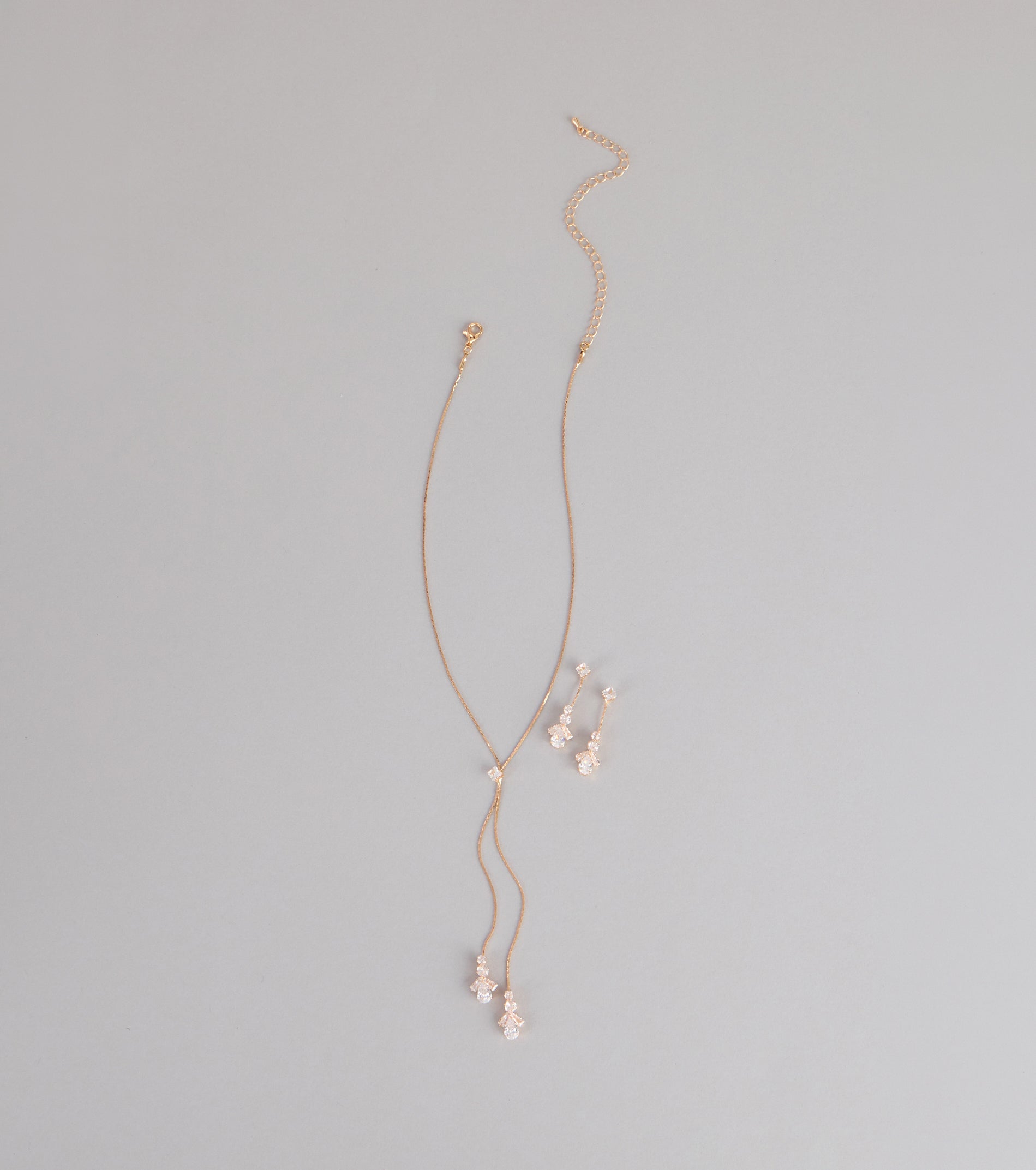 Soft Sparkle Rhinestone Lariat Necklace And Earrings Set