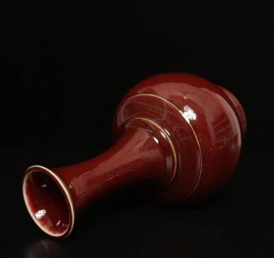 23.5CM Kangxi Signed Old Chinese Red Glaze Yaobian Glaze Vase