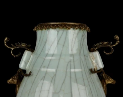 41CM Qianlong Signed Old Chinese Ge Kiln Zun Vase w/ear N3893