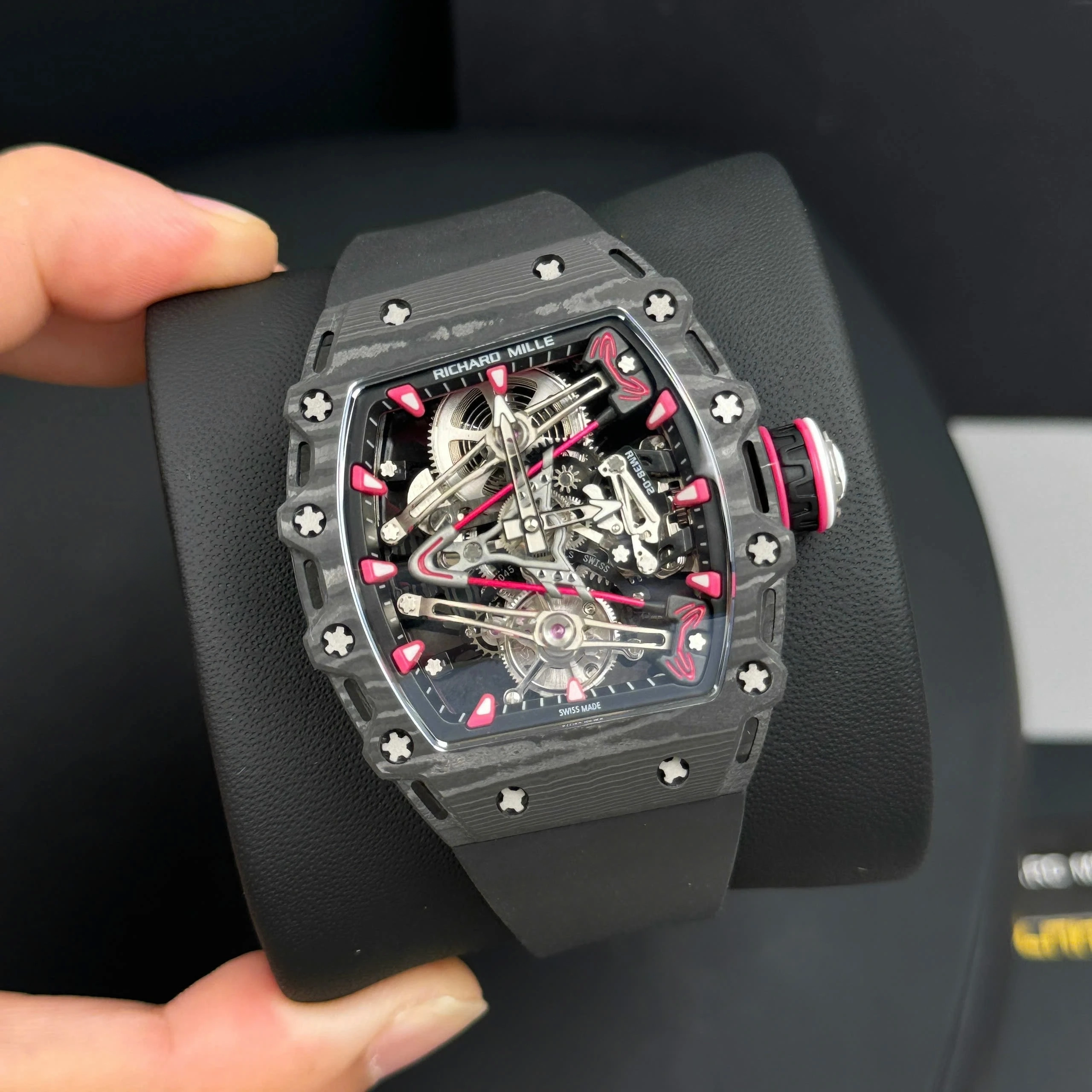 【7A Quality】Richard Mille Bubba Watson Tourbillon RM38-02 Best Edition Black Carbon Case Rubber Strap