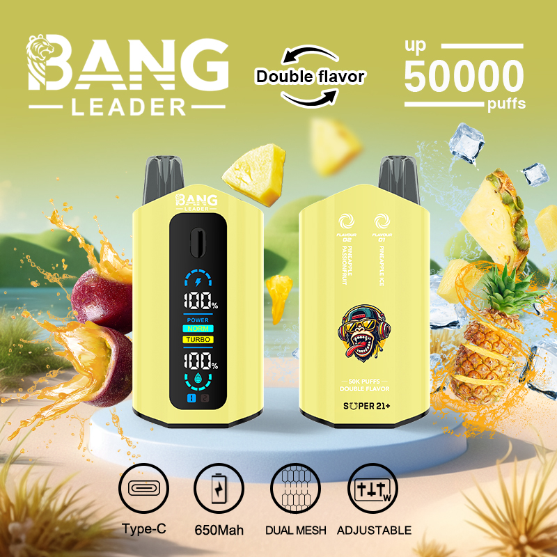 [Minimum order of two]Bang Leader 50K Puffs 2-in-1 Prefilled Vape | Dual Flavor, Adjustable Wattage,  Rechargeable