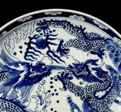 Old Chinese Blue & White Porcelain Plate Dish w/dragon CK312
